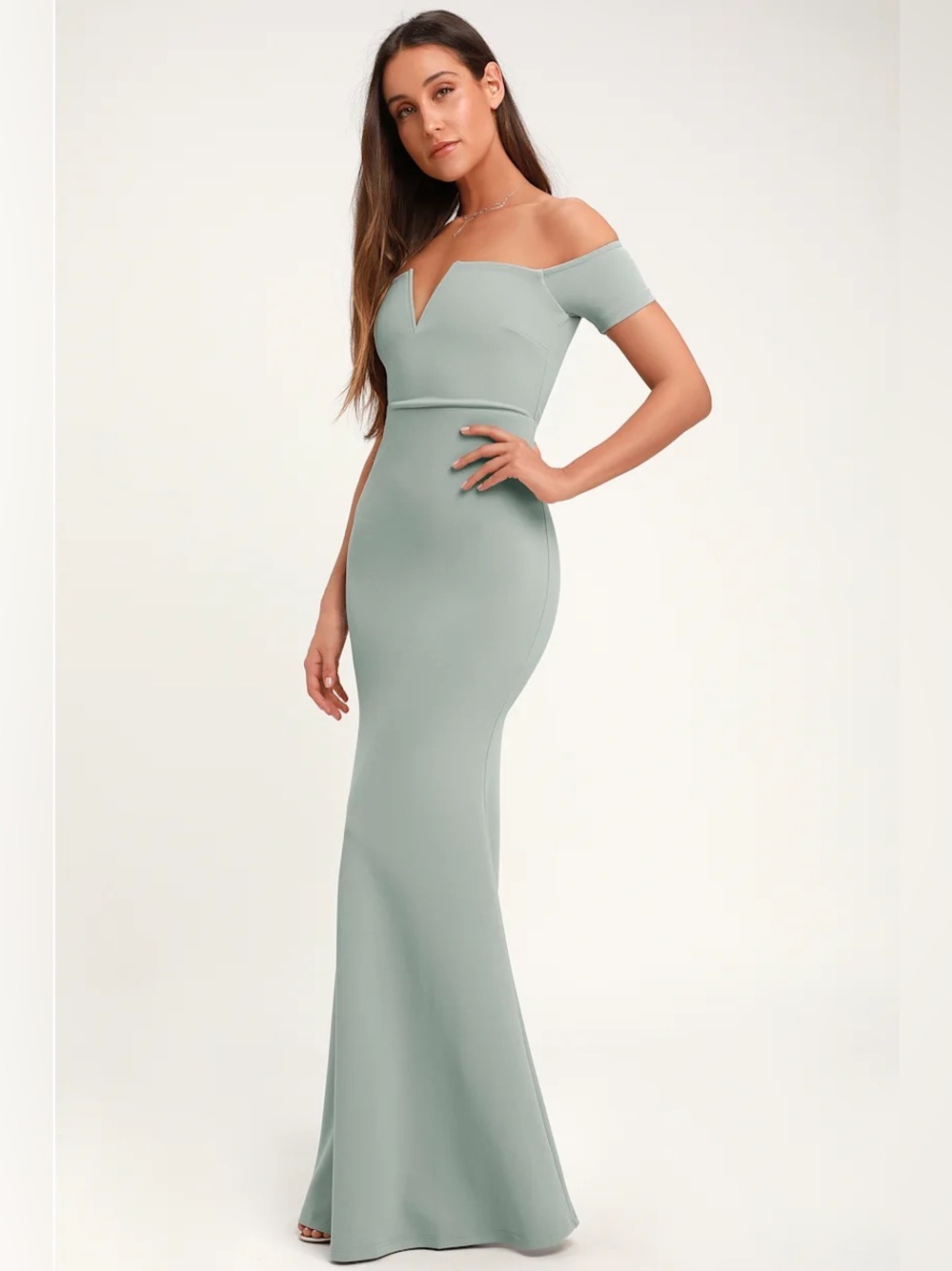 NWT Lulu’s Lynne Slate Blue Off-the-Shoulder Maxi Dress Small